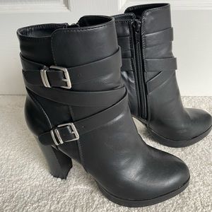 Black High Heel Buckle Boots